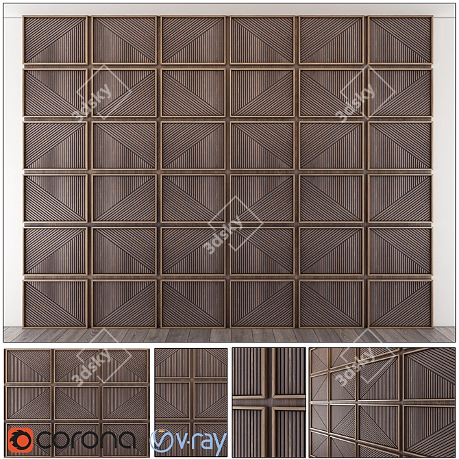 Abstract Wood Relief Wall Panel 3D model image 1