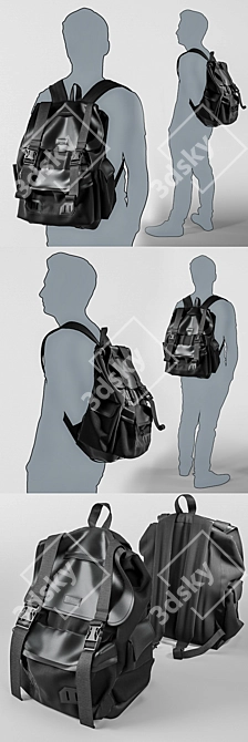 Universal Black Backpack 3D model image 2