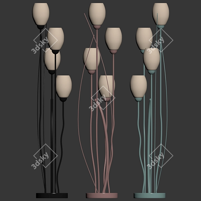 Elegant Black Metal Tulip Floor Lamp 3D model image 2