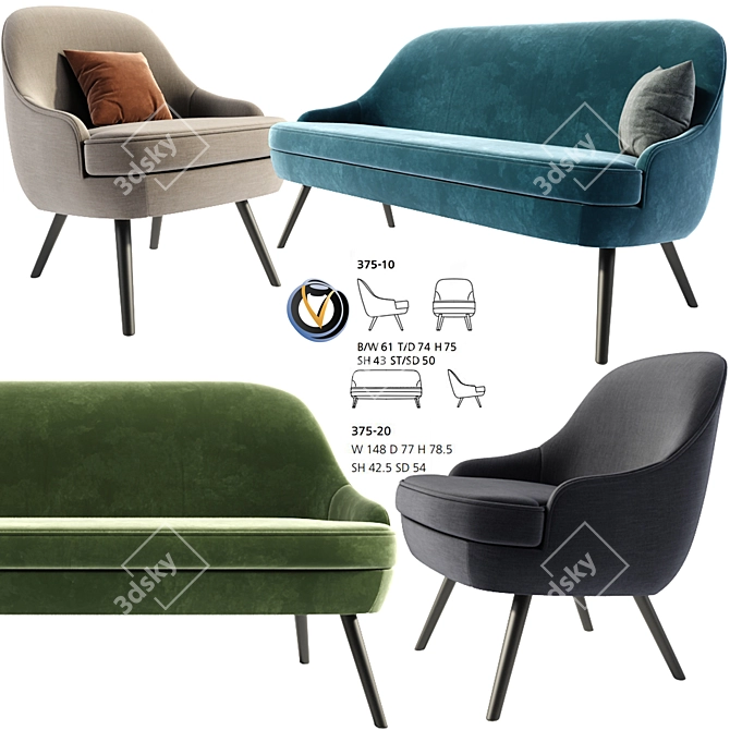 Elegant Walter Knoll Armchair & Sofa 3D model image 1