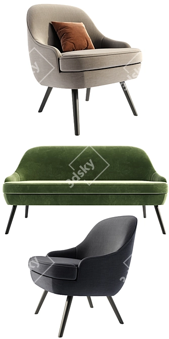 Elegant Walter Knoll Armchair & Sofa 3D model image 2
