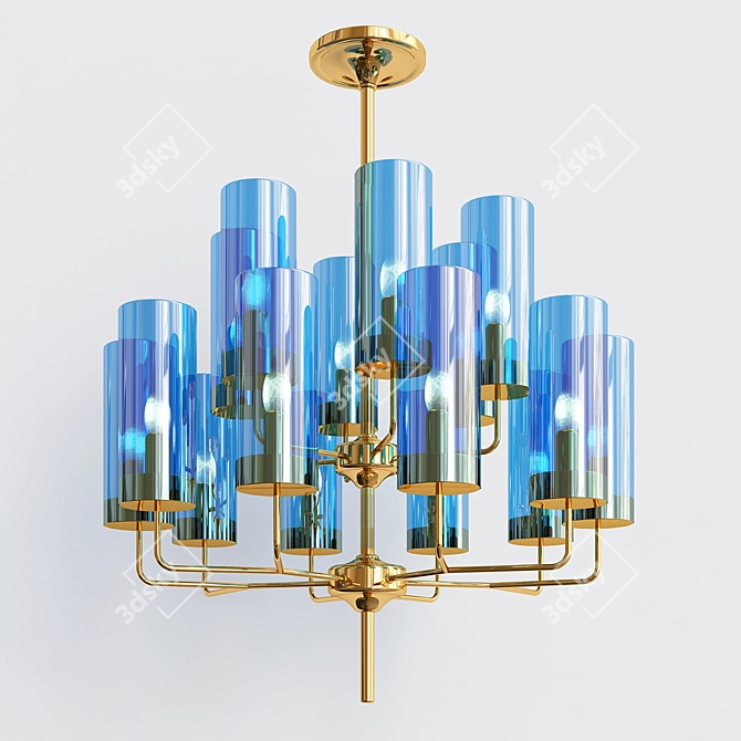 Hans-Agne Jakobsson Brass & Blue Glass Ceiling Lamp 3D model image 1