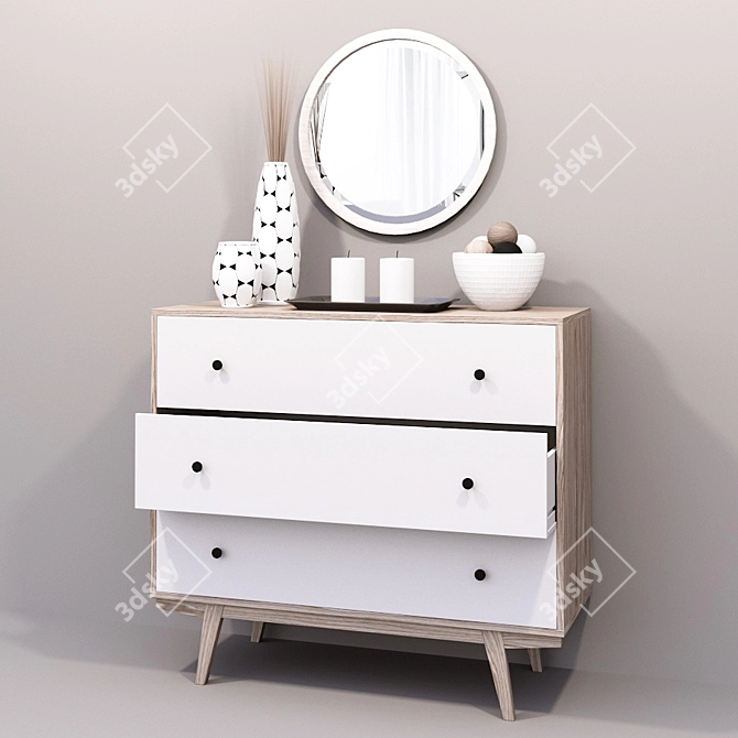 Scandi Wood Dresser with Mirror 3D model image 1