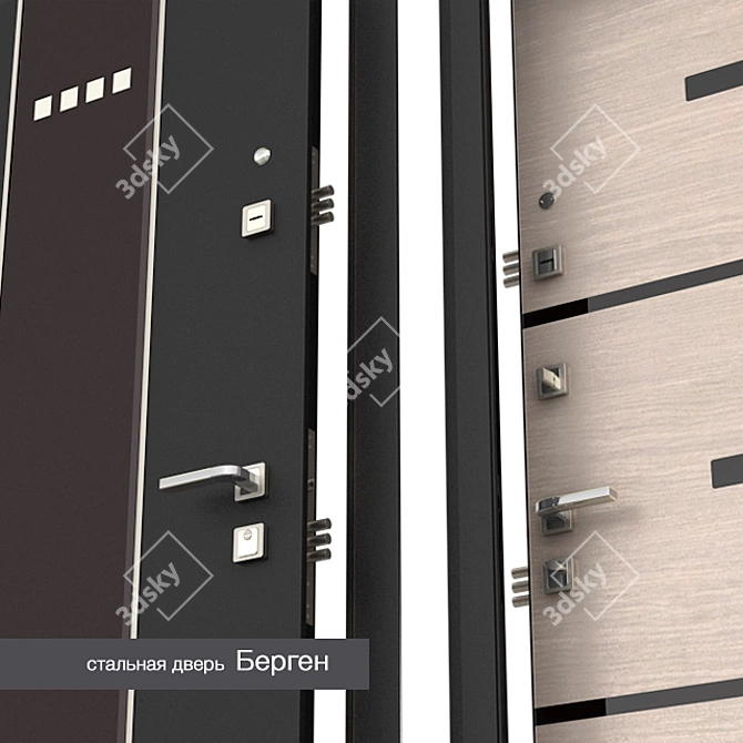 Modern Bergen Steel Door 3D model image 2