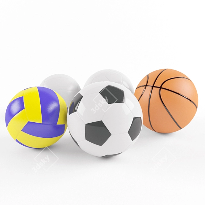 Versatile Sports Balls: Football, Basketball, Volleyball 3D model image 1