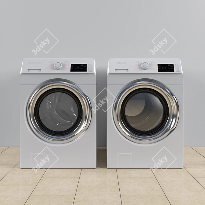 Sleek Laundry Set: Washer, Dryer & Cabinets 3D model image 2