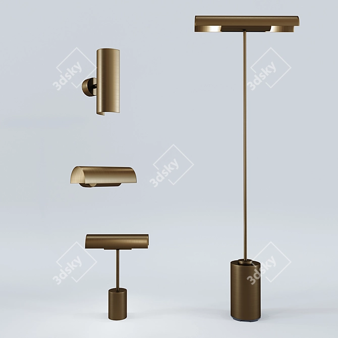 Vintage Bronze Lighting Set 3D model image 1