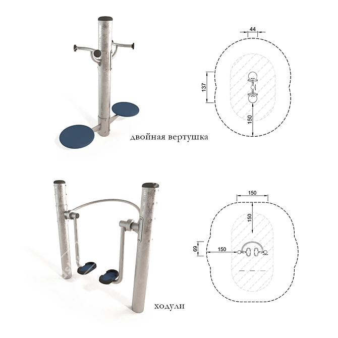 Urban Fitness Set: Stilts & Double Turntable 3D model image 3