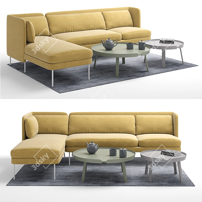 Modern Bloke Sofa with Chaise 3D model image 1