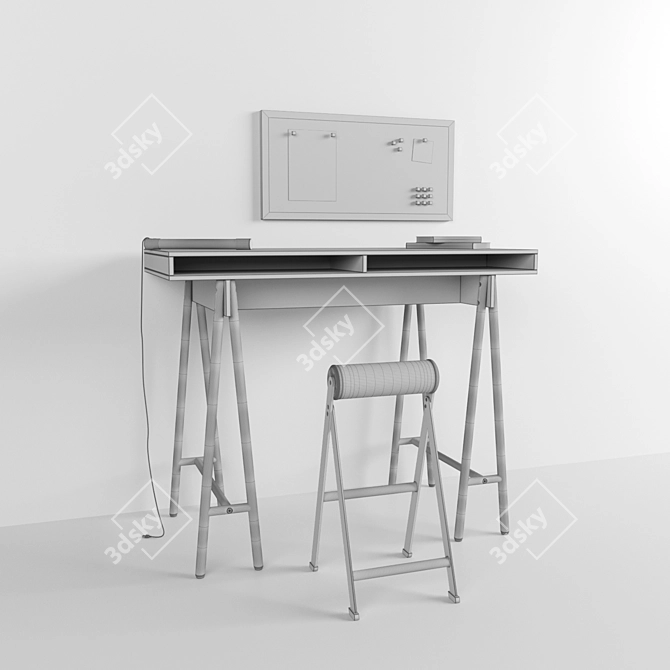 IKEA SPANST Set: Table Top, Standing Support, Noticeboard, LED Light Stick 3D model image 3