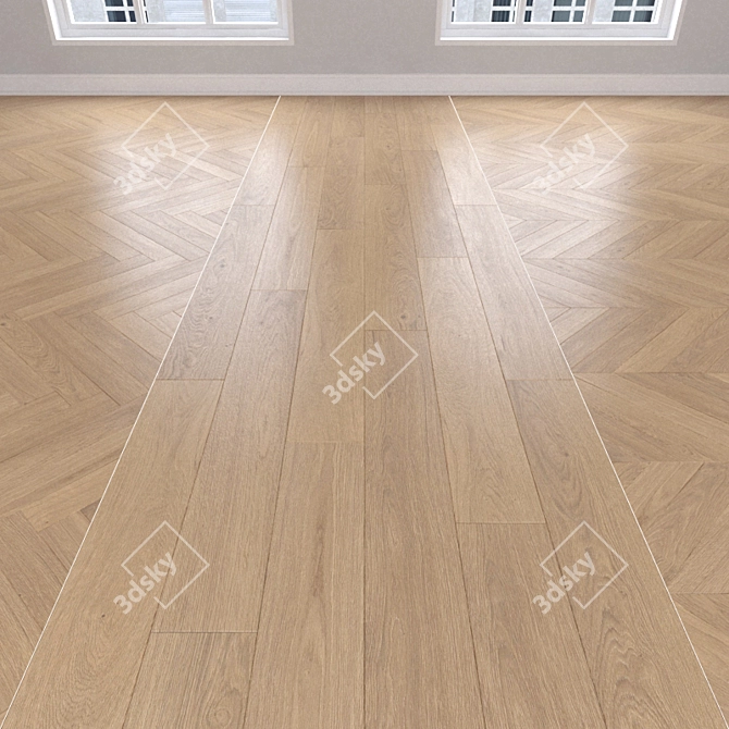 Parquet Oak White: Christmas Tree, Linear & Chevron 3D model image 1