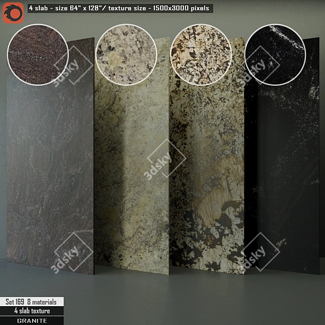 Premium Granite Slab Set 3D model image 1