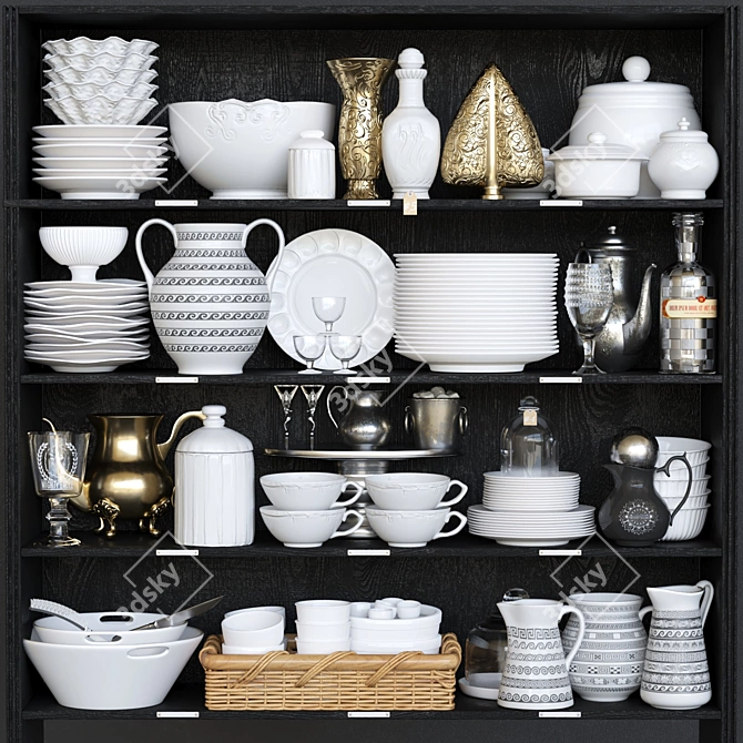 Porcelain Collection Wardrobe: Basket, Service, Cutlery, Glass, Jug, Vase 3D model image 1