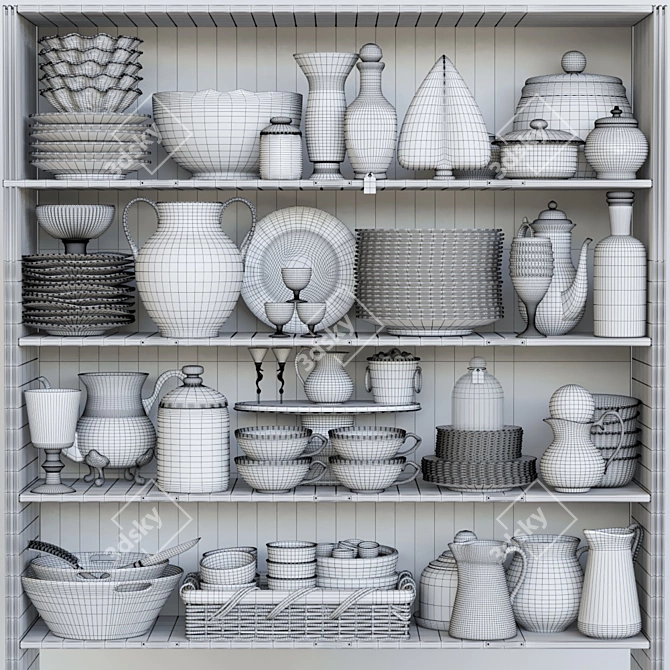 Porcelain Collection Wardrobe: Basket, Service, Cutlery, Glass, Jug, Vase 3D model image 2