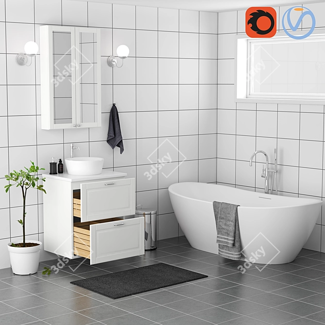 Modern Bathroom Furniture Set 3D model image 1