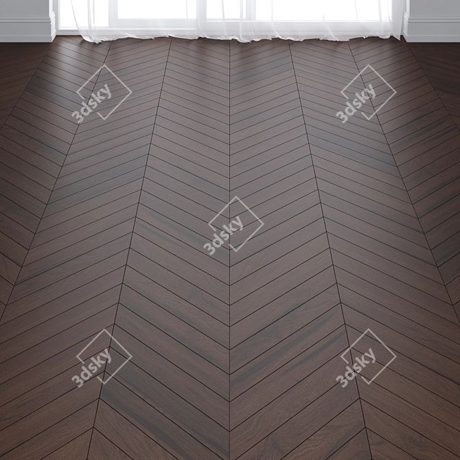 Ebony Oak Parquet: Deck, Chevron, Tree 3D model image 1