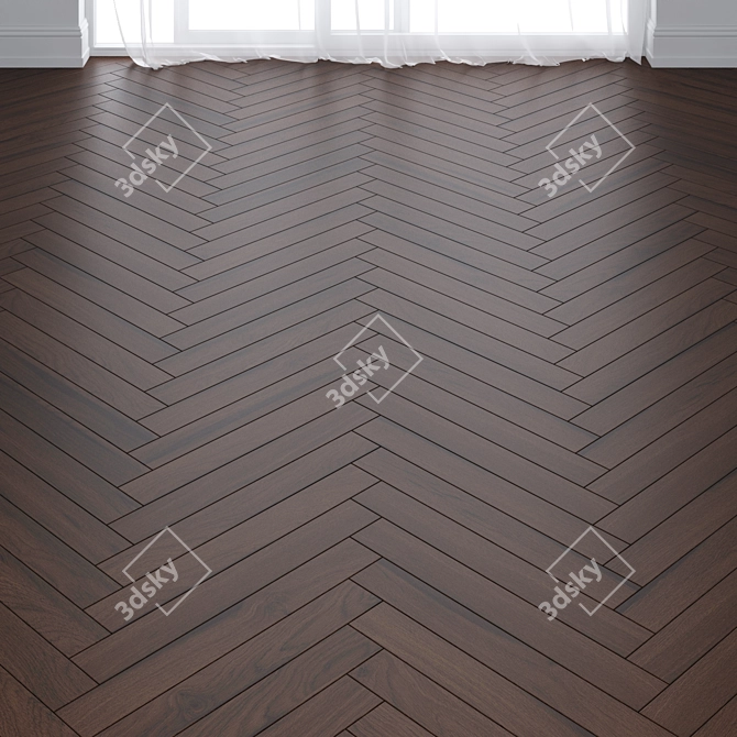 Ebony Oak Parquet: Deck, Chevron, Tree 3D model image 2