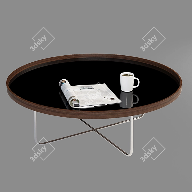 Walnut Glass Chrome Couch Table 3D model image 1