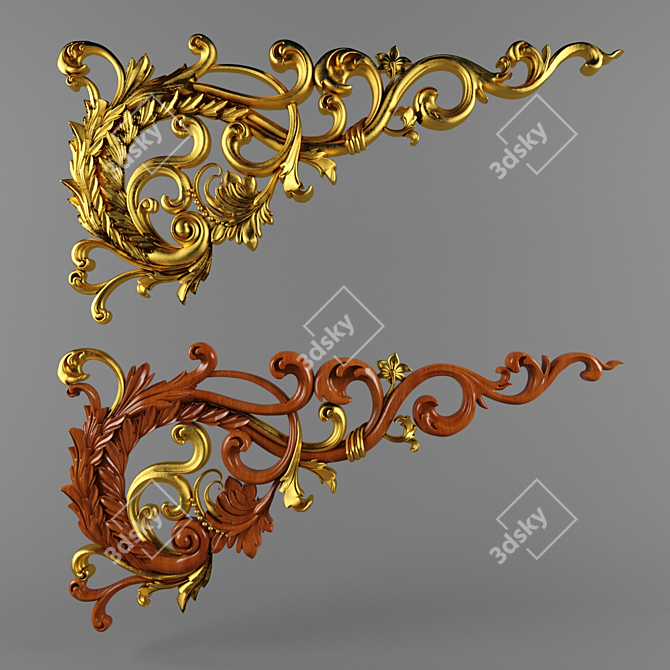 Exquisite Wood and Gold Decor 3D model image 1