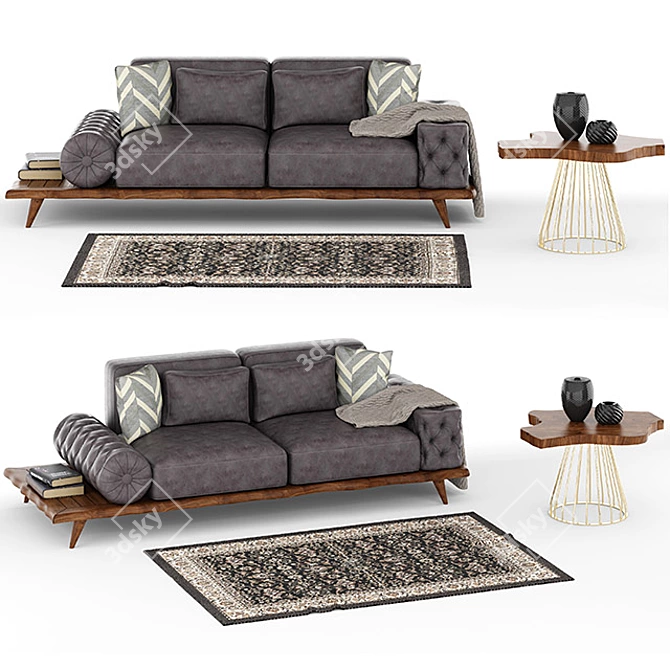 Modern Wood Sofa: Stylish Décor 3D model image 1