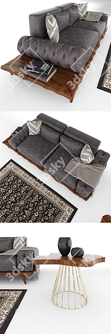 Modern Wood Sofa: Stylish Décor 3D model image 2