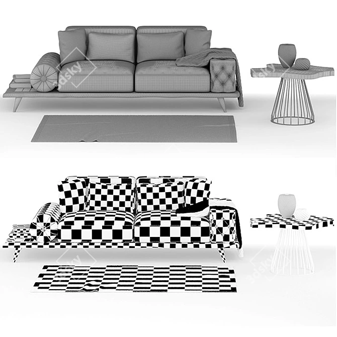 Modern Wood Sofa: Stylish Décor 3D model image 3