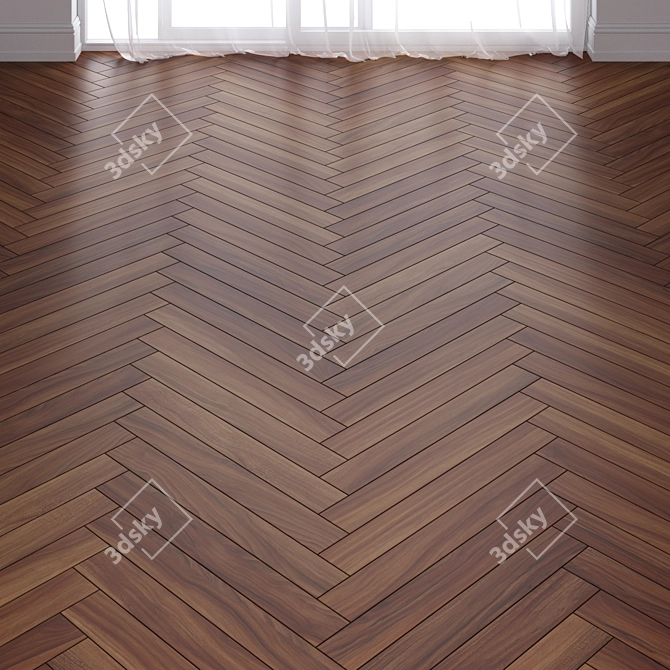 Brown Teak Wood Parquet - 3 Types 3D model image 2