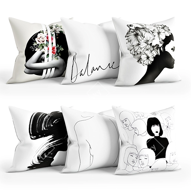 Black & White Pillow Set 3D model image 1