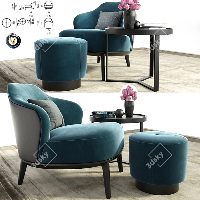 Modern Minotti Leslie Armchair Set 3D model image 1