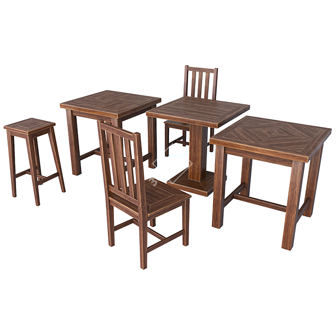 Rustic Table and Chairs Set 3D model image 1