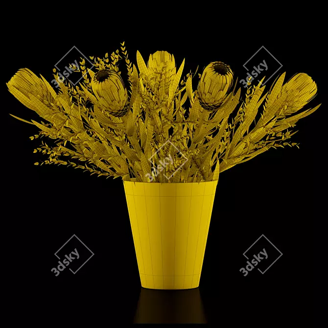 Realistic Proteas & Eucalyptus Parvifolia - Glass Vase 3D model image 3