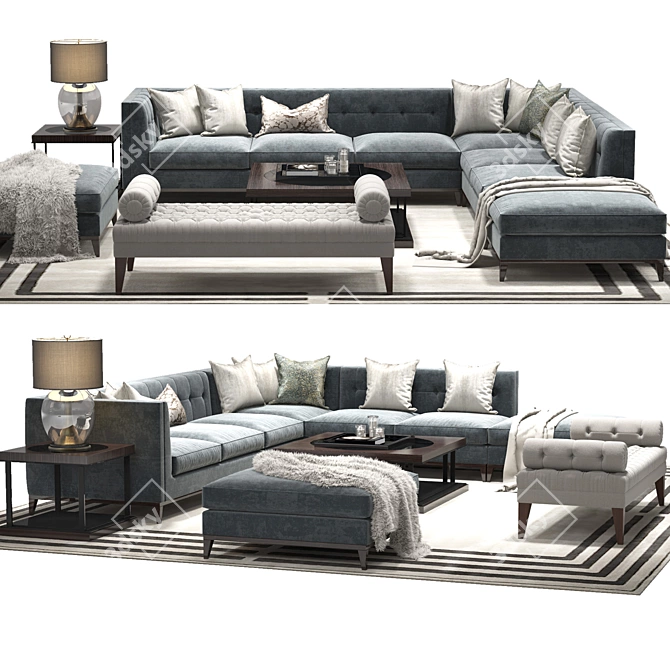 Stylish Living: Alexander Sofa, Roman Table, Milton Stool & Concave Brass Lighting 3D model image 2