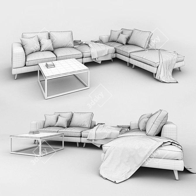 Elegant Brown Fabric Sofa 3D model image 2