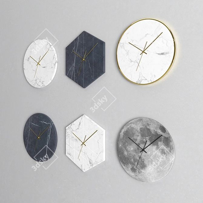 Luxury Marble Wall Clock Set 3D model image 2