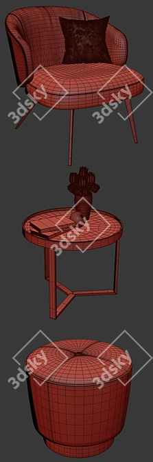 Elegant Lema Bice Armchair Set 3D model image 3