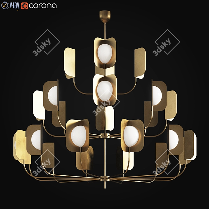 Nature-inspired Leaf Chandelier with 3 Tiers 3D model image 1