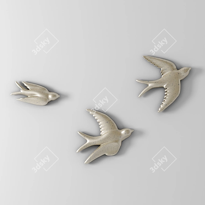 Vintage Pewter Flying Birds Wall Decor 3D model image 1