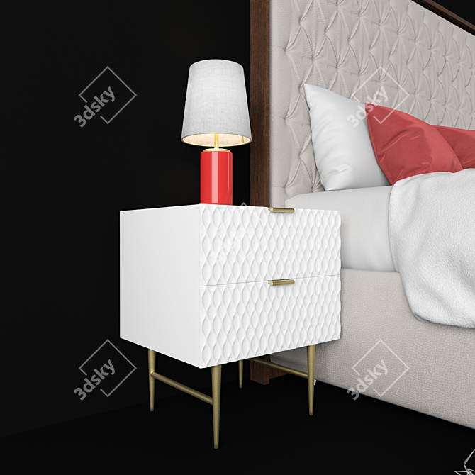 Elegant Tufted Bed Set 3D model image 2