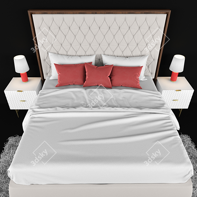 Elegant Tufted Bed Set 3D model image 3