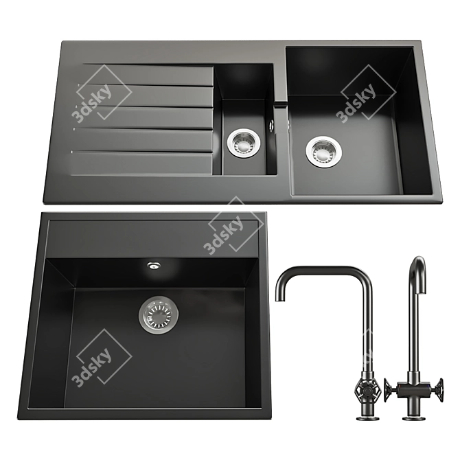 Sleek and Stylish: Ikea Kitchen Set with Gamleshen Mixer and Hellviken Mortise Washers 3D model image 1