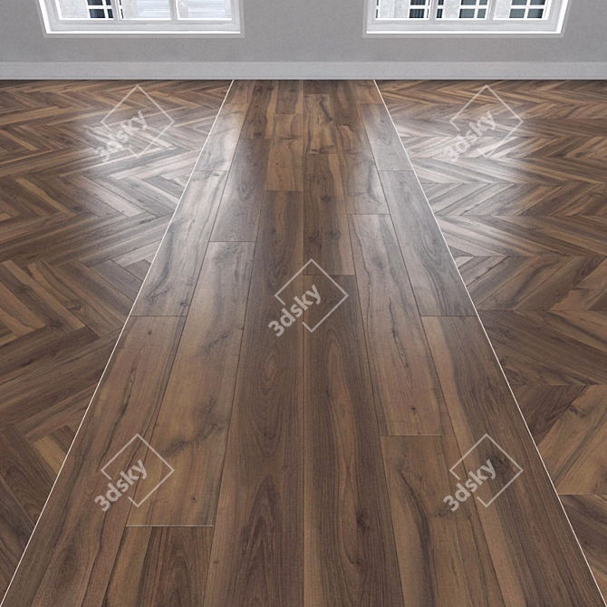 Walnut Parquet: Herringbone, Linear, Chevron 3D model image 1