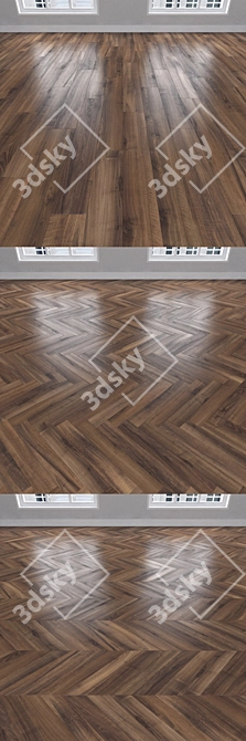 Italian Walnut Parquet: Herringbone, Linear & Chevron 3D model image 2