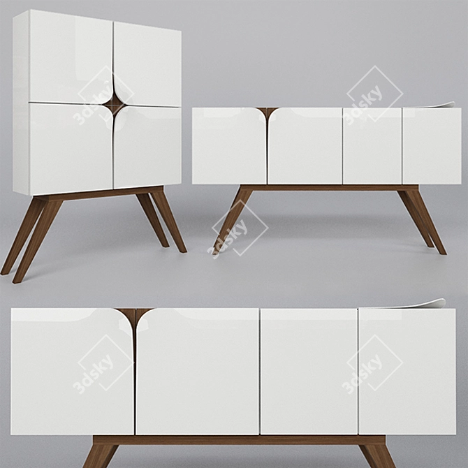 Modern Sideboard & Drawer Set 3D model image 2