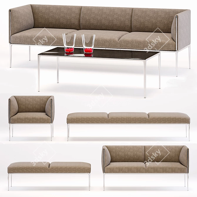 Elegant Asienta: Sofa, Bench & Table 3D model image 1