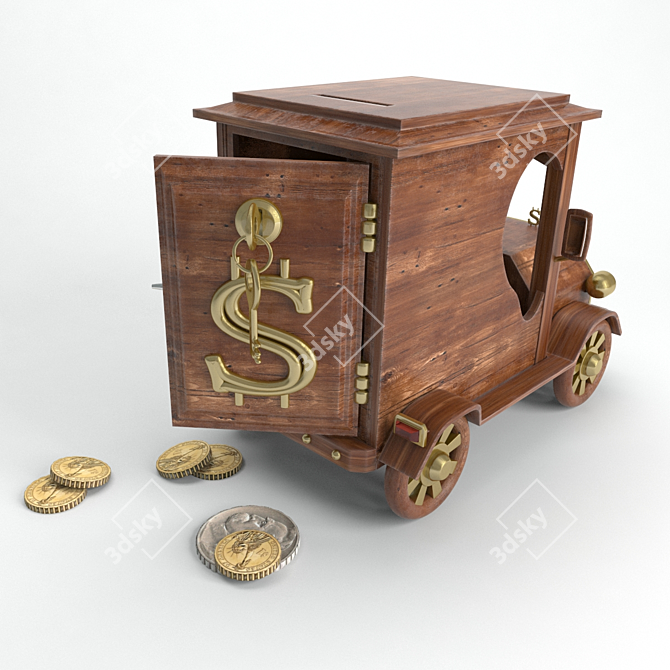 Scrooge McDuck CoinCar: Vintage Wooden Piggy Bank 3D model image 2