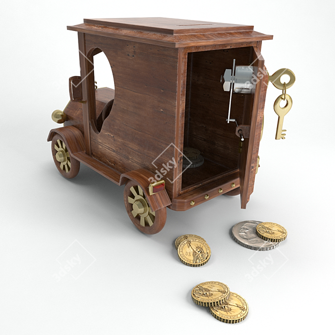 Scrooge McDuck CoinCar: Vintage Wooden Piggy Bank 3D model image 3