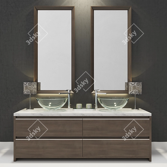 Modern 2m Bathroom Furniture Set 3D model image 1