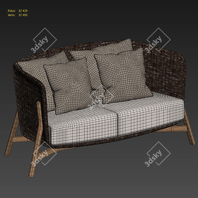 Round 2 Seater Sofa with Teak Legs 3D model image 3