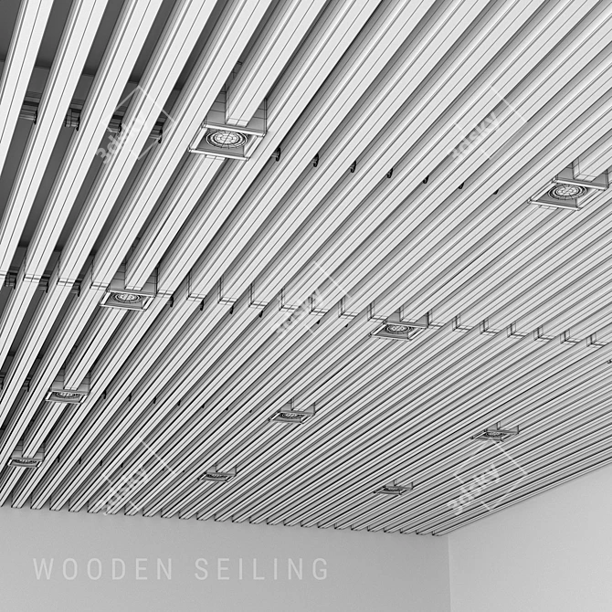 Elegant Wooden Ceiling with Aluminum Light Fixtures 3D model image 2