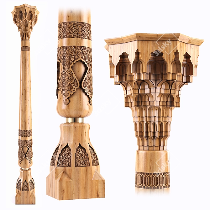 Exquisite Carved Column: East-inspired Masterpiece 3D model image 1